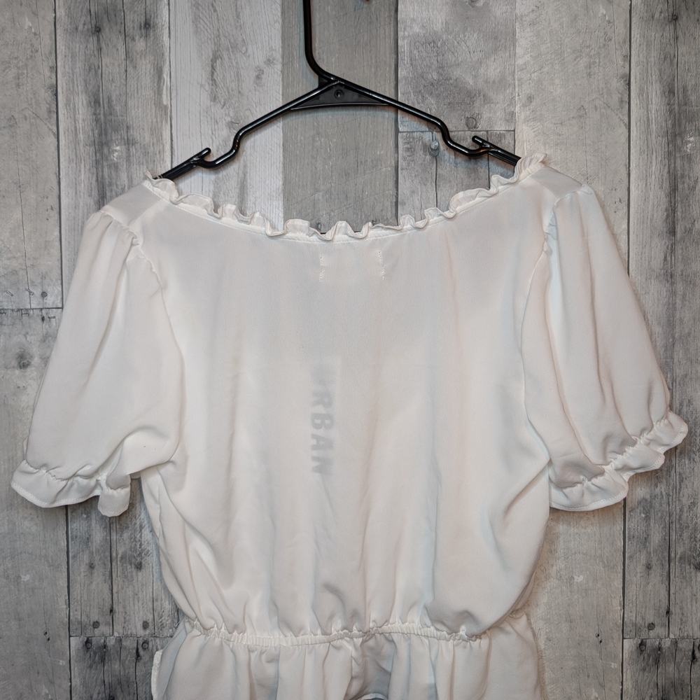 Urban Outfitters White Puff Sleeve Peplum Blouse - Picture 2 of 5
